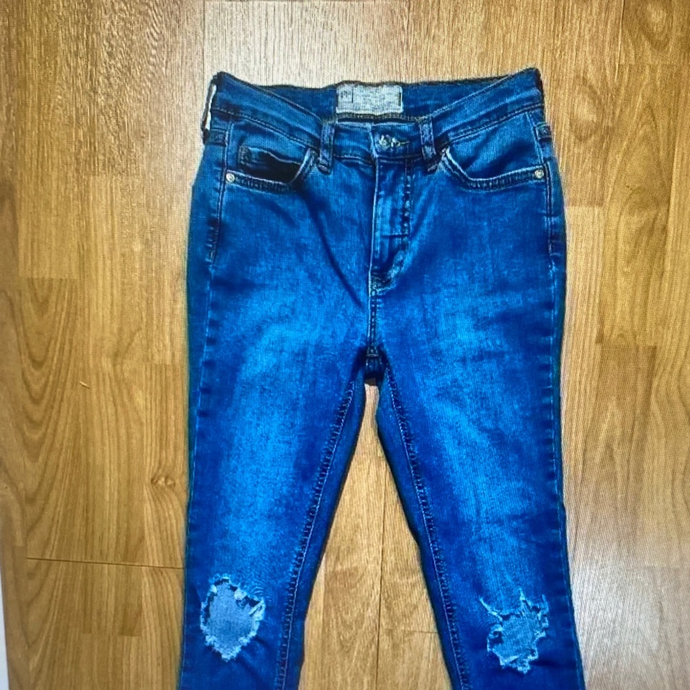 Free People Blue Ripped Skinny Jeans
